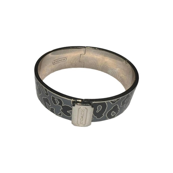 Coach Ocelot Leopard Grey/Black Hinged Bangle Bracelet - Picture 1 of 7